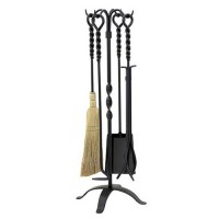 Uniflame 5 Pc Black Iron Fire Set With Twisted Handles And Stand - B0006861T0